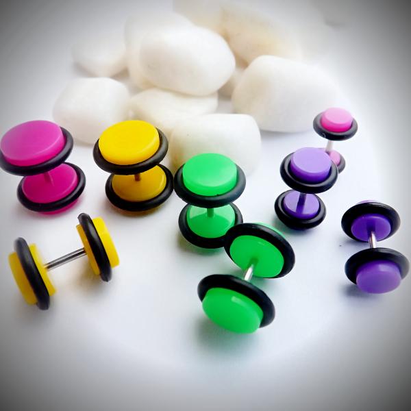 Fake Ear Plug with O Ring Acrylic - Neon Colours