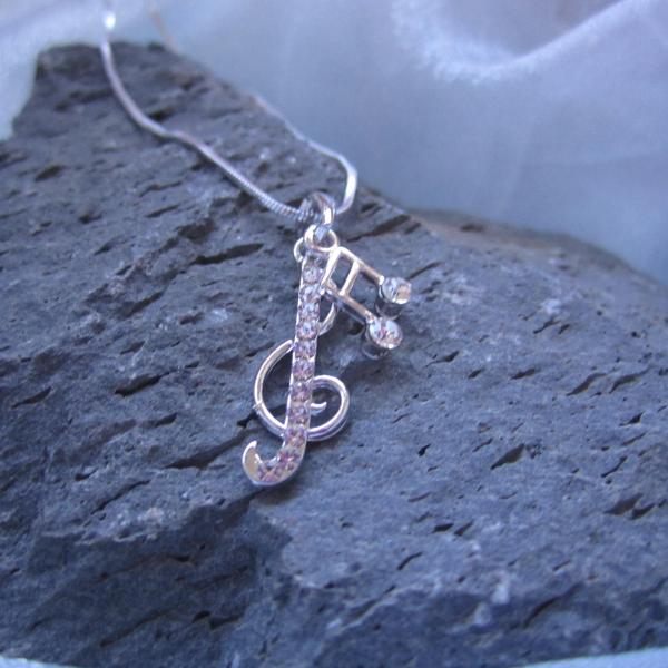 G Clef and Note Necklace with Crystals