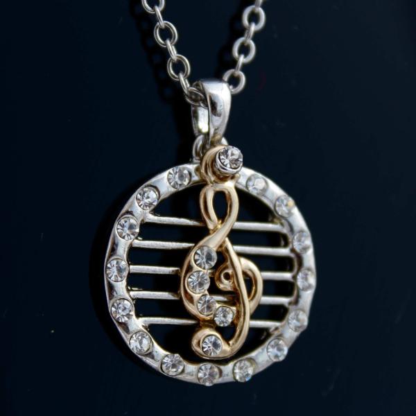 G Clef Staff Music Necklace - 2 Tone Style