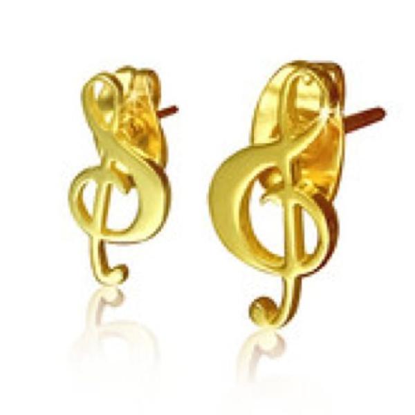 Gold treble clef note stud earrings