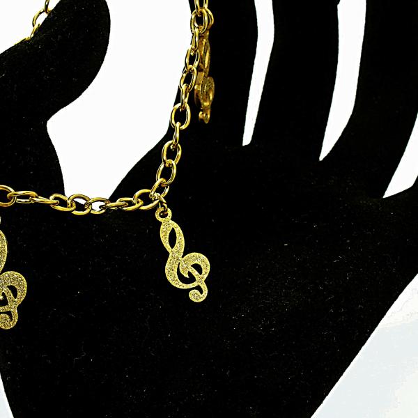 Treble Clef Gold Sandblasted Link Bracelet /Anklet