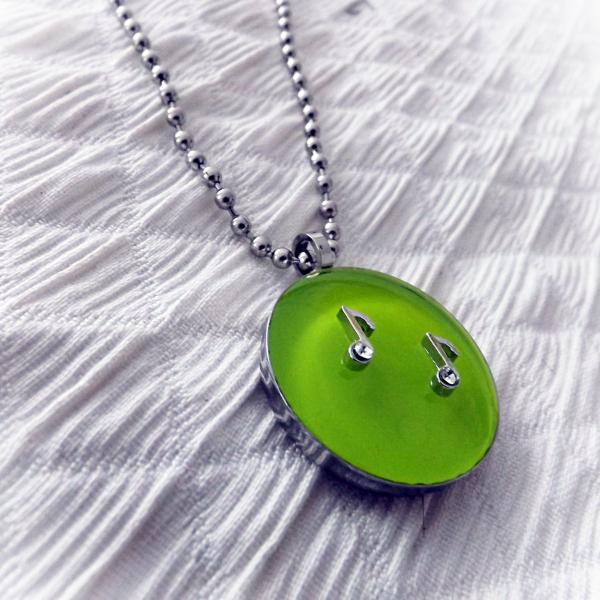 Lemon Green Circle Pendant With Music Notes