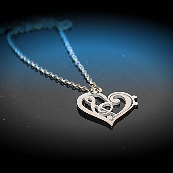 Heart Necklace with Bass and Treble Clef Fusion