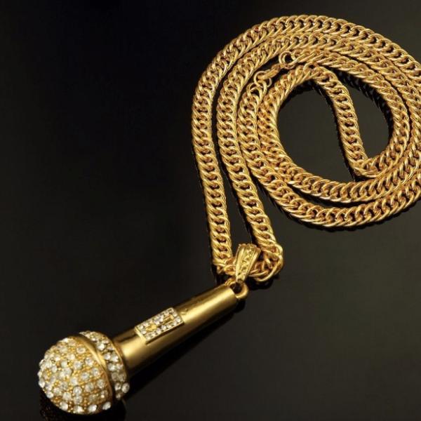 Microphone Necklace Hip Hop Crystal