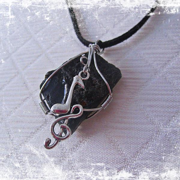 Music Note Pendant on Black Lava Rock