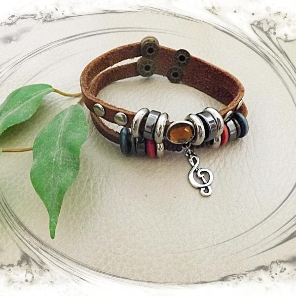 Leather Bracelet with Music Note Or Cross Charm