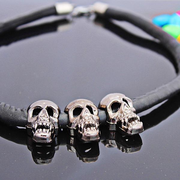 Leather Necklace with Ghost Skulls