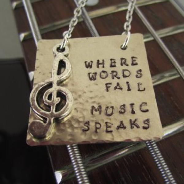 Where Words Fail Music Speaks - Distressed Square Nickel Pendant