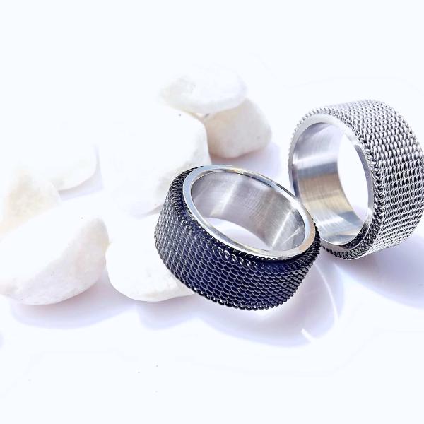 Mesh Ring in Stainless Steel - Black Mesh or Silver Mesh