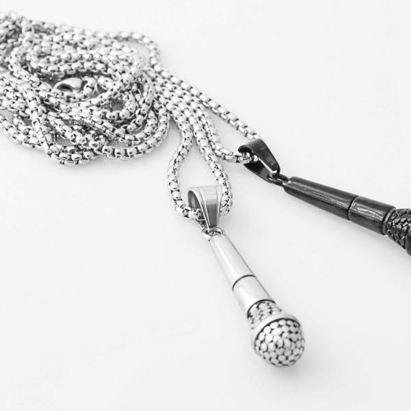 Microphone Necklace Stainless Steel in Black or Silver