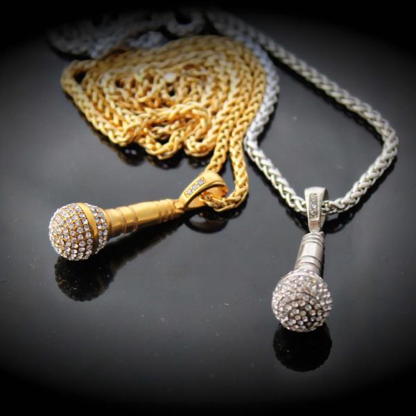 Microphone Pendant - Stainless Steel With Crystal