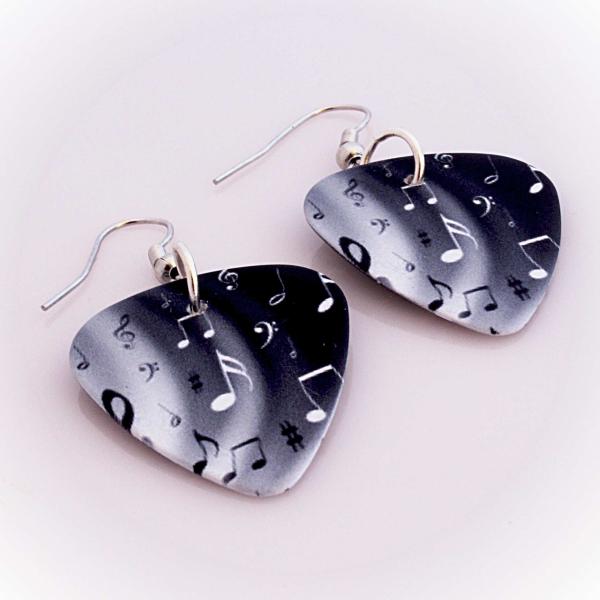 Music Note Guitar Pick Earrings - "Night & Day Notes" Design