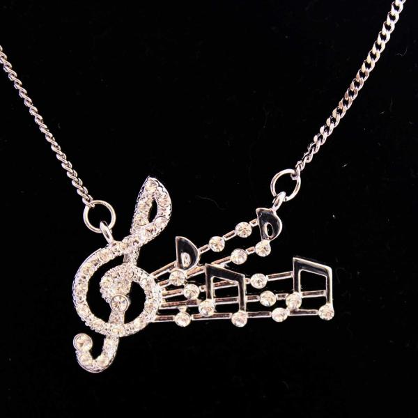 Music Note Necklace With Crystals