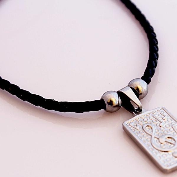 Music Note Tag Choker on Genuine Leather Cord