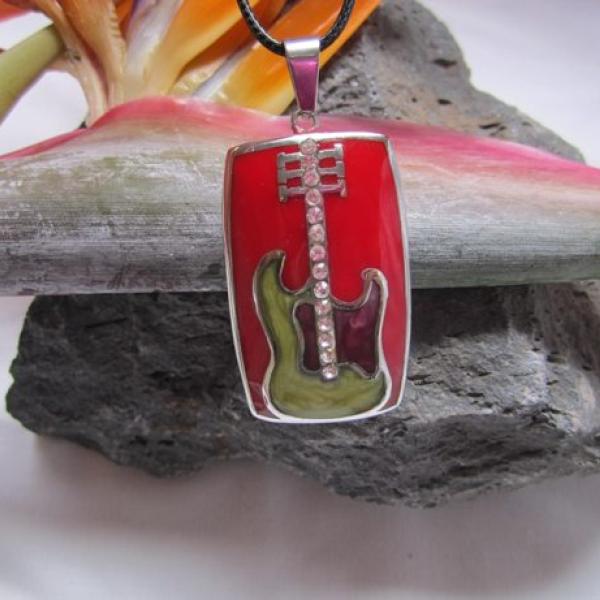 Red Enamel 3 tone Guitar Pendant