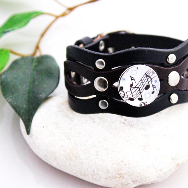 Leather Punk Bracelet With Music Snap Buttons