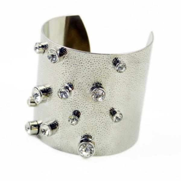 Punky Gladiator Style Cuff Bangle with Crystals