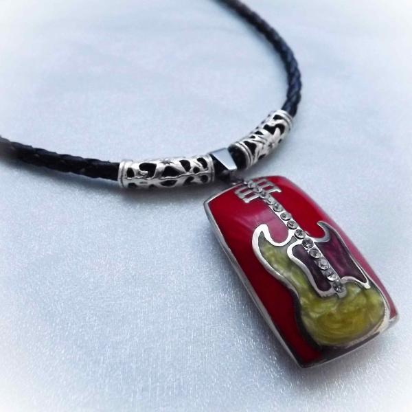 Red Electric Guitar Musical Instrument Pendant