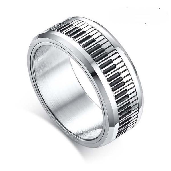 Piano Note Stainless Steel Ring With Spin Design