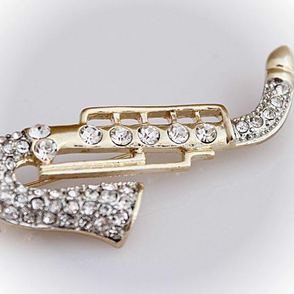 Saxophone Brooch With Crystal Stones