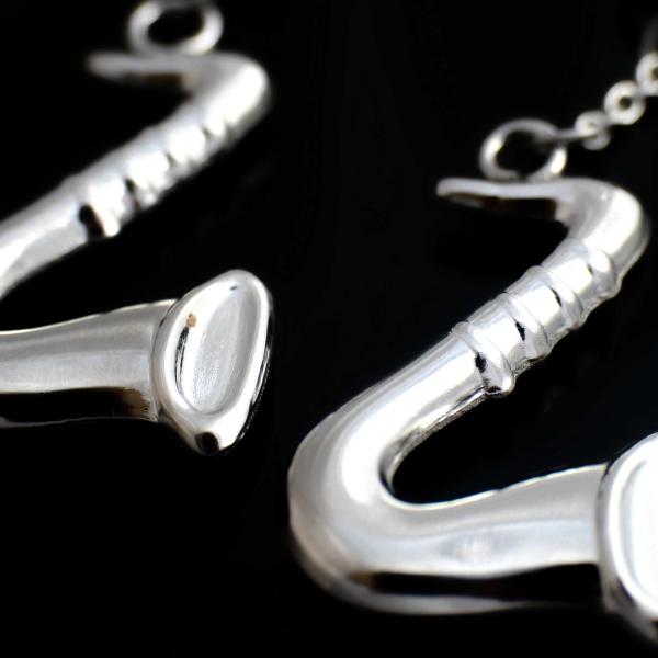 Saxophone Long Drop Earrings with Crystal Stones