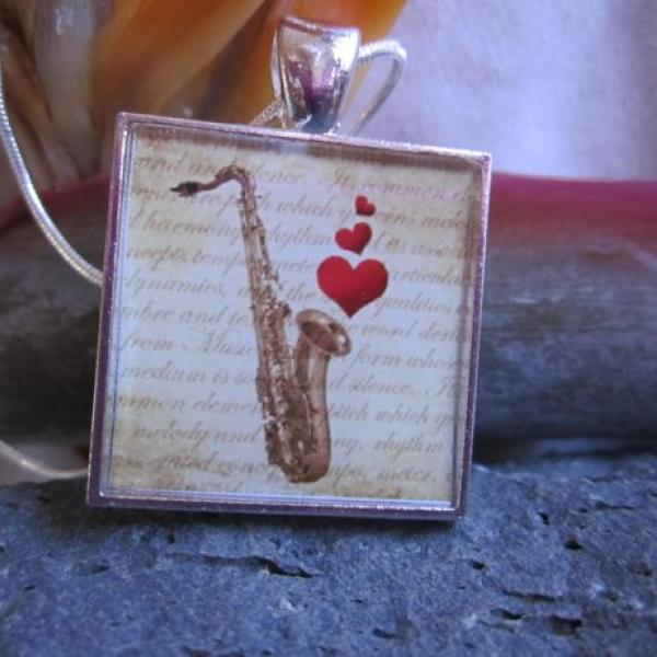 Sax With Heart - Funky Resin Pendant