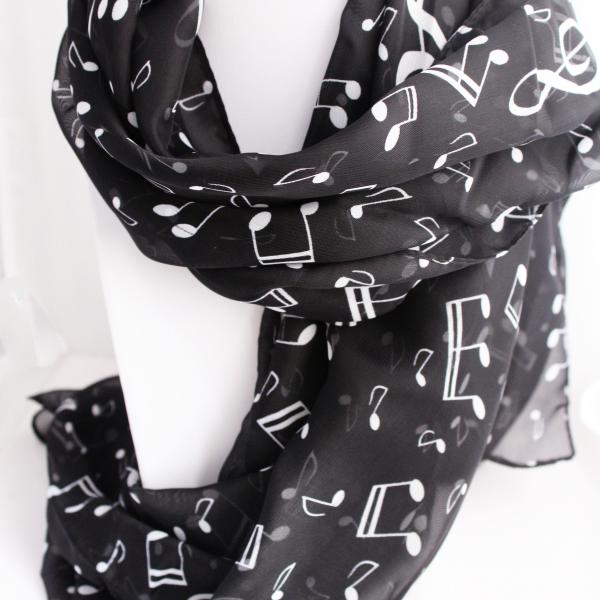 Ladies Musical Note Chiffon Neck Scarf in white