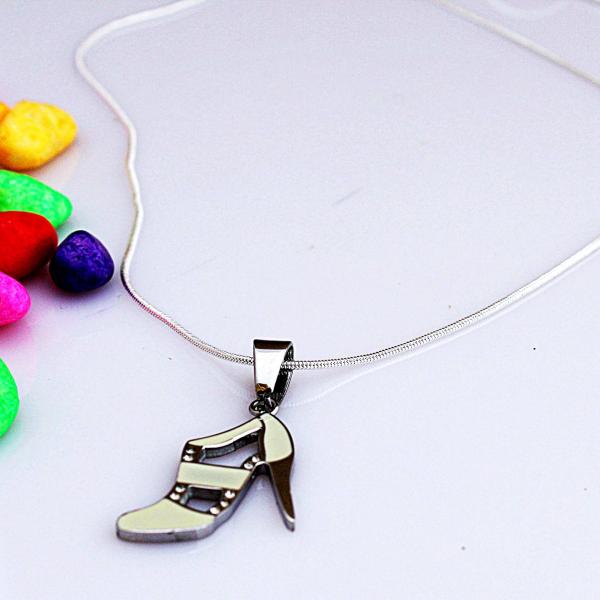 High Heel Lady Shoe Pendant White Enamel  in Stainless Steel