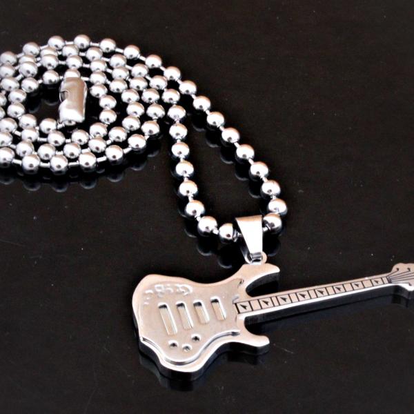 Sleek Silver Stainless Steel Guitar Pendant