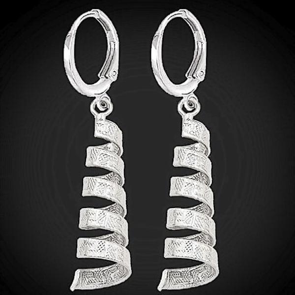 Spiral Long Drop Earrings - Platinum Plated