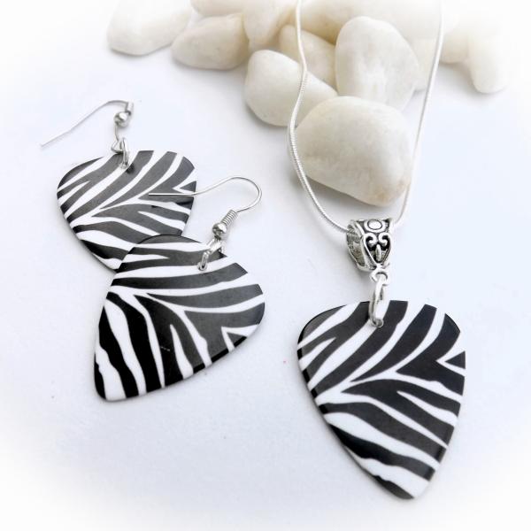 Animal Print Guitar Pick Necklace and Earrings