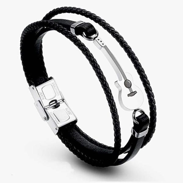 Acoustic Guitar Bracelet - Stainless Steel and Leather